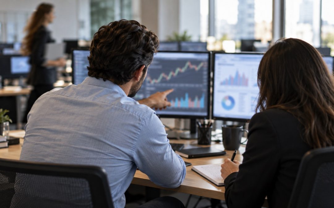 Analistas revisan indicadores económicos en una oficina